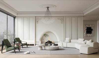 法式客厅 沙发 单椅 茶几 窗帘 地毯 书架 饰品 挂画